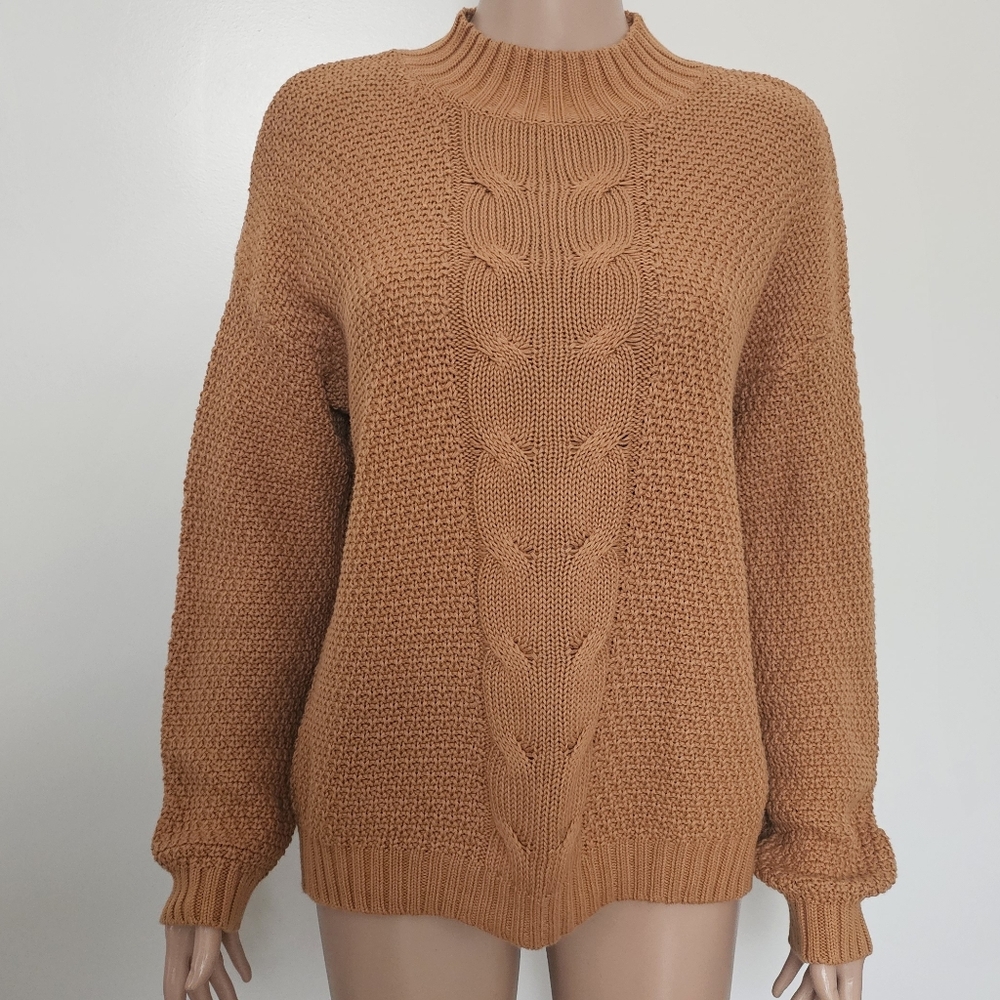 NEW 525 America Cable Knit Cotton mockneck Caramel